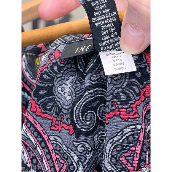 Inc. Cold Shoulder Multicolor Beaded Scoop Neck Blouse Petite Medium Top - Picture 4 of 6